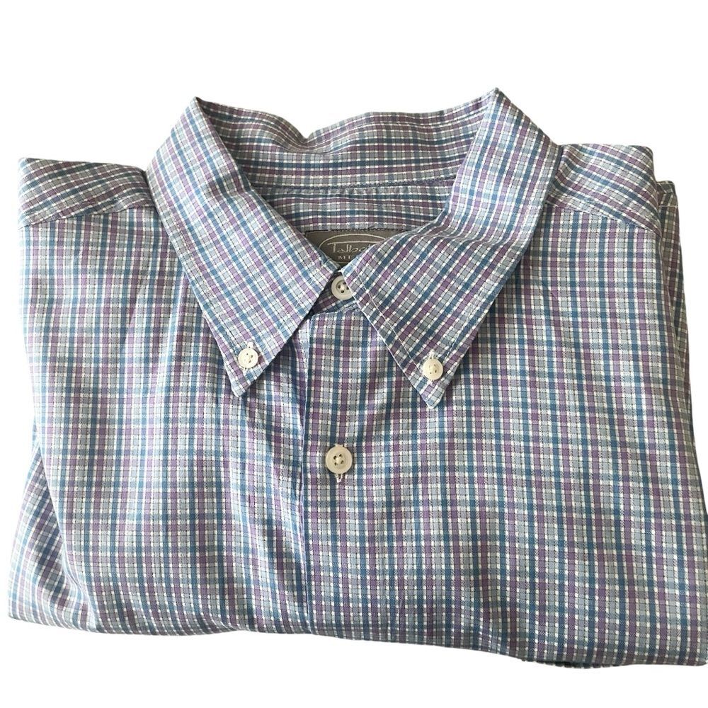 Talbots Men’s Long Sleeve Blue Plaid Button Down Cotton Dress Shirt Size XL